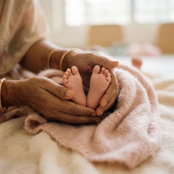 Close-up of a caregiver gently holding a baby's hand at Tiny Cradle infant care